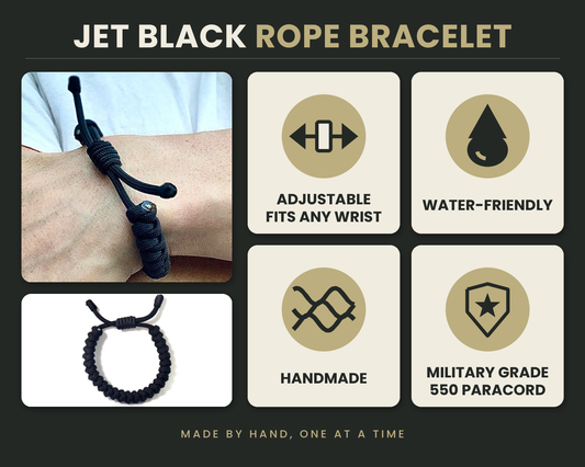 Engineered Jet Black Rope Bracelet – Handmade 550 Paracord Design