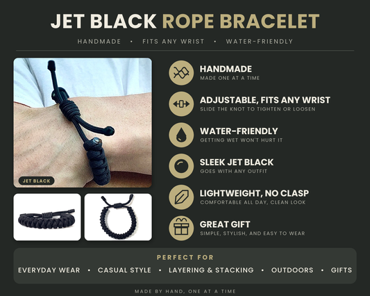 Engineered Jet Black Rope Bracelet – Handmade 550 Paracord Design