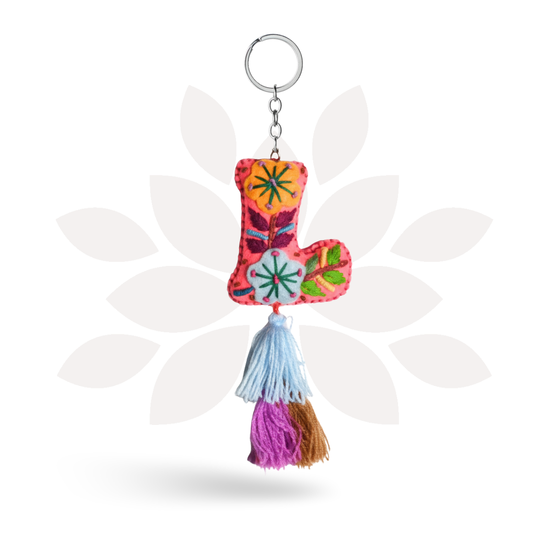 Alphabet Letter Embroidered Boho Keychain | Bag Charm - Mexico