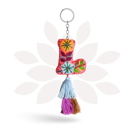 Alphabet Letter Embroidered Boho Keychain | Bag Charm - Mexico