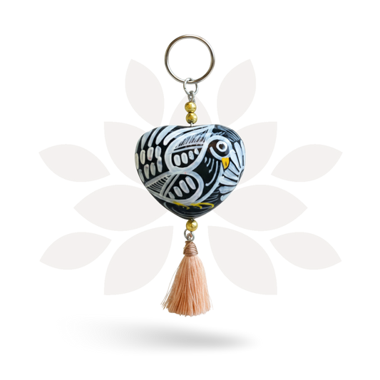 Hand Painted Bohemian Heart Clay Assorted Keychain - Mexico