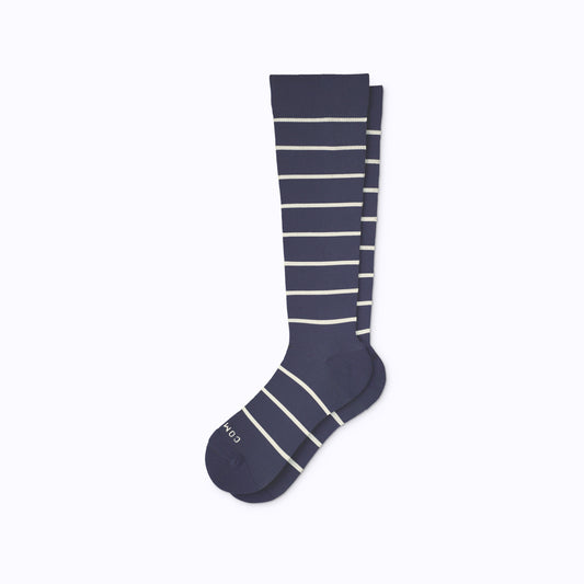 Knee-High Compression Socks – Stripes Navy/Sand