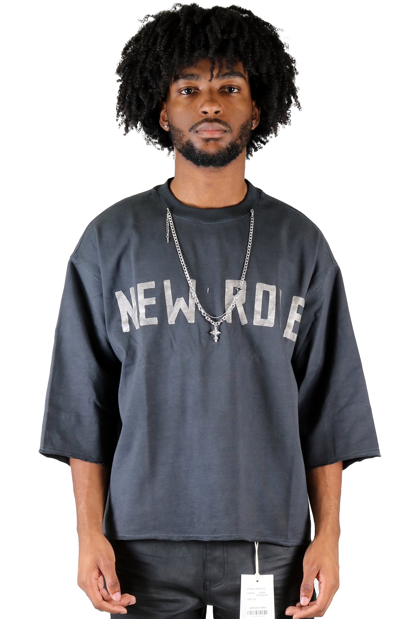 AVOYA S/N Jersey 3/4 Sleeve Crop Top Tee with Detachable Necklace