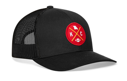 Kansas City Trucker Hat  |  Black KC X Football Snapback