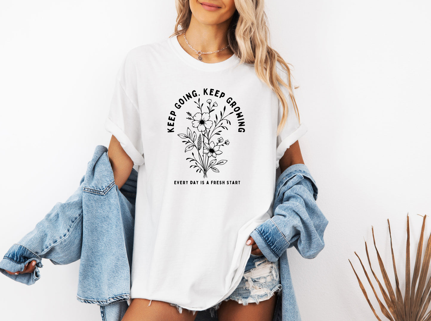 Keep growing Inspirational Christian Botanical Plant Nature Garment Dyed T Shirt