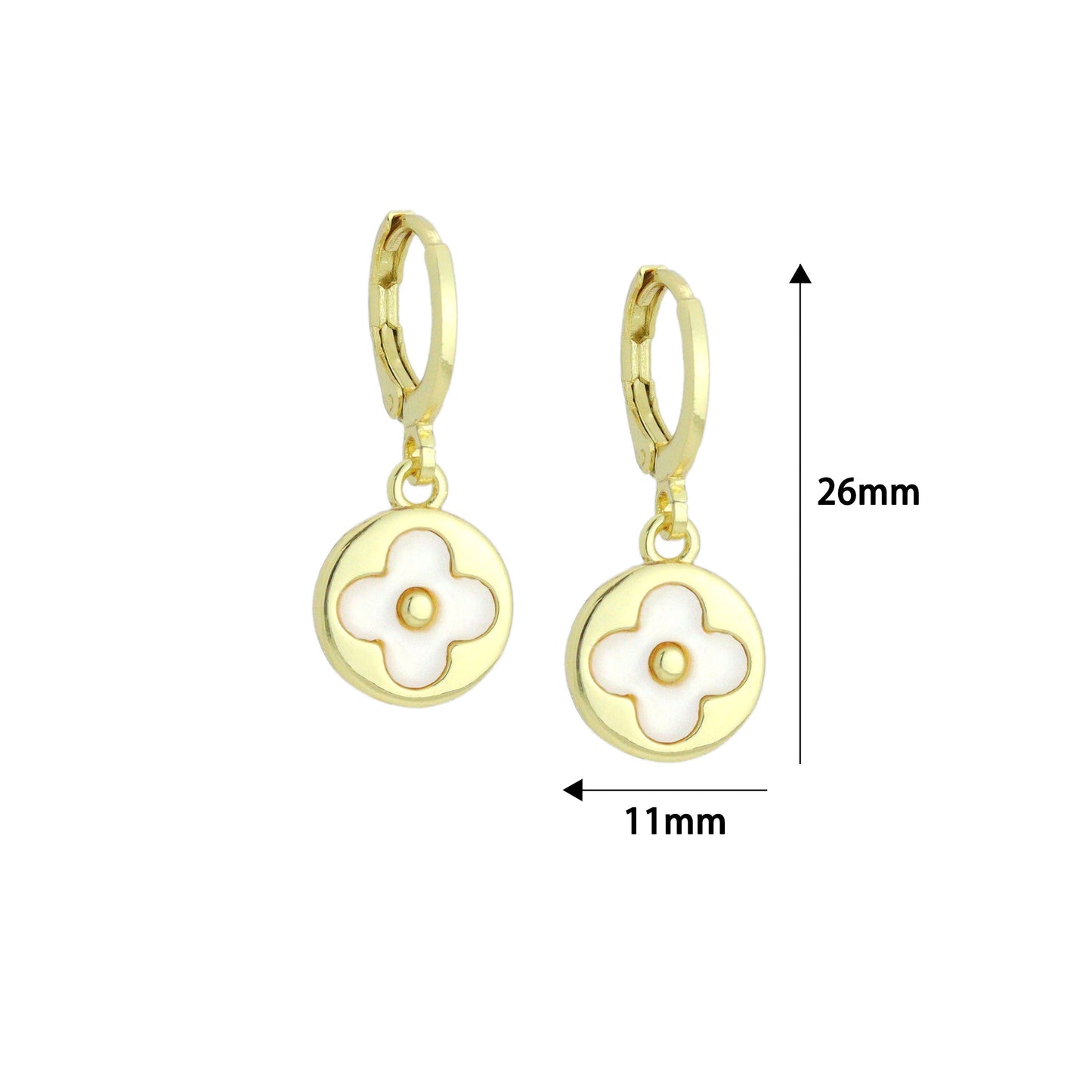 White Clover Gold Round Shape Hoop Earrings, Sku#LD776