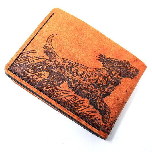 Handcrafted English Setter on Grouse Leather Bill Fold Wallet - Made to Order in USA