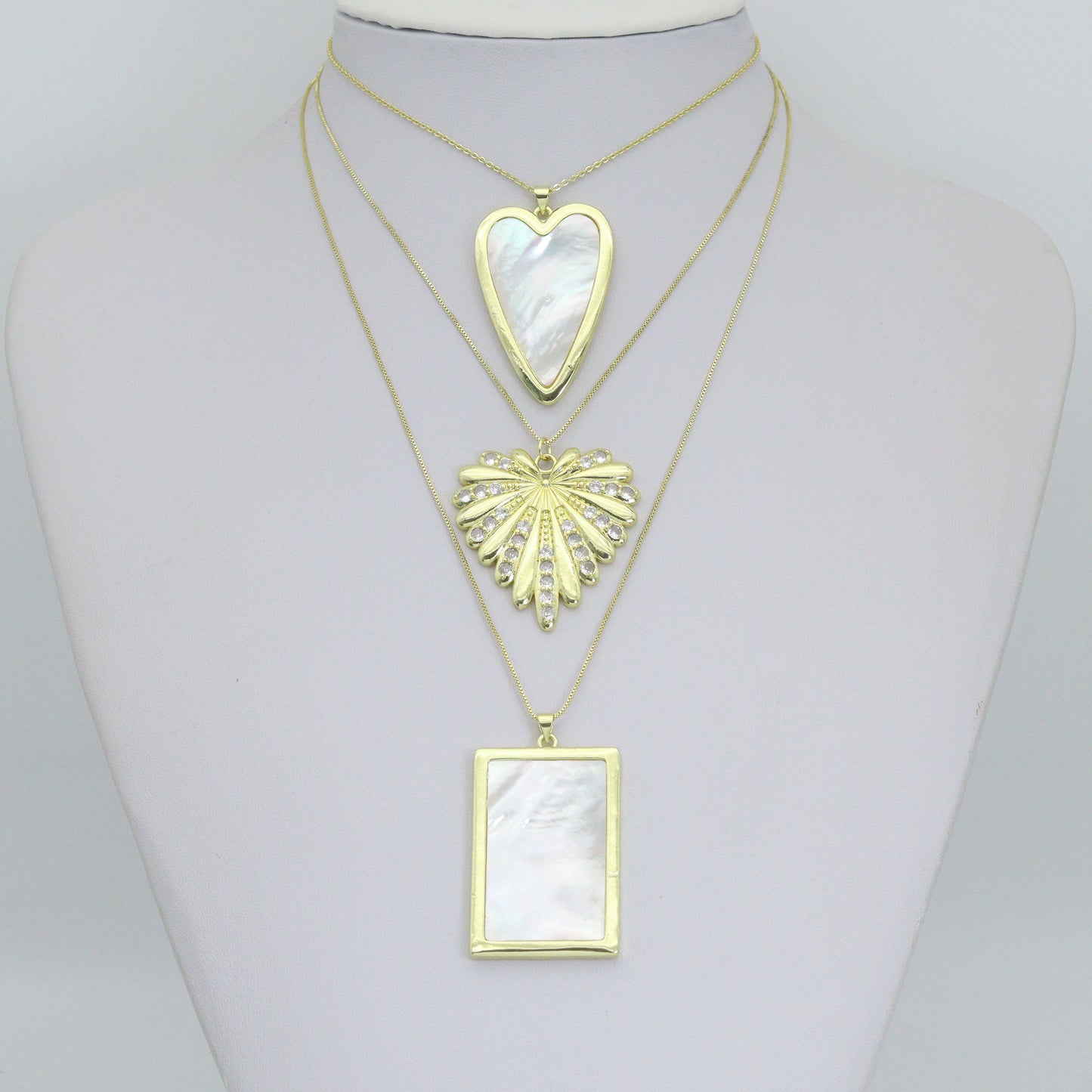 Large Mopther of Pearl Heart Rectangle Shape Charm Pendant, CZ Leaf pendant, Sku#LK1286
