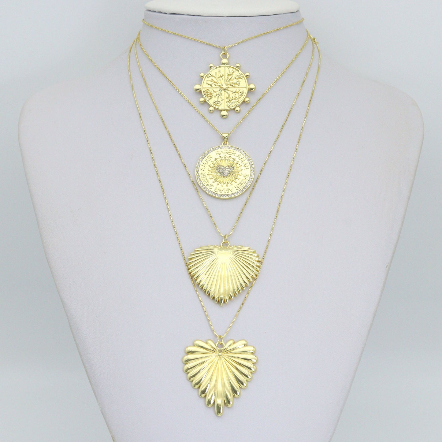 Large Spike Coin, Heart Charm Pendant, Sku#LK1289