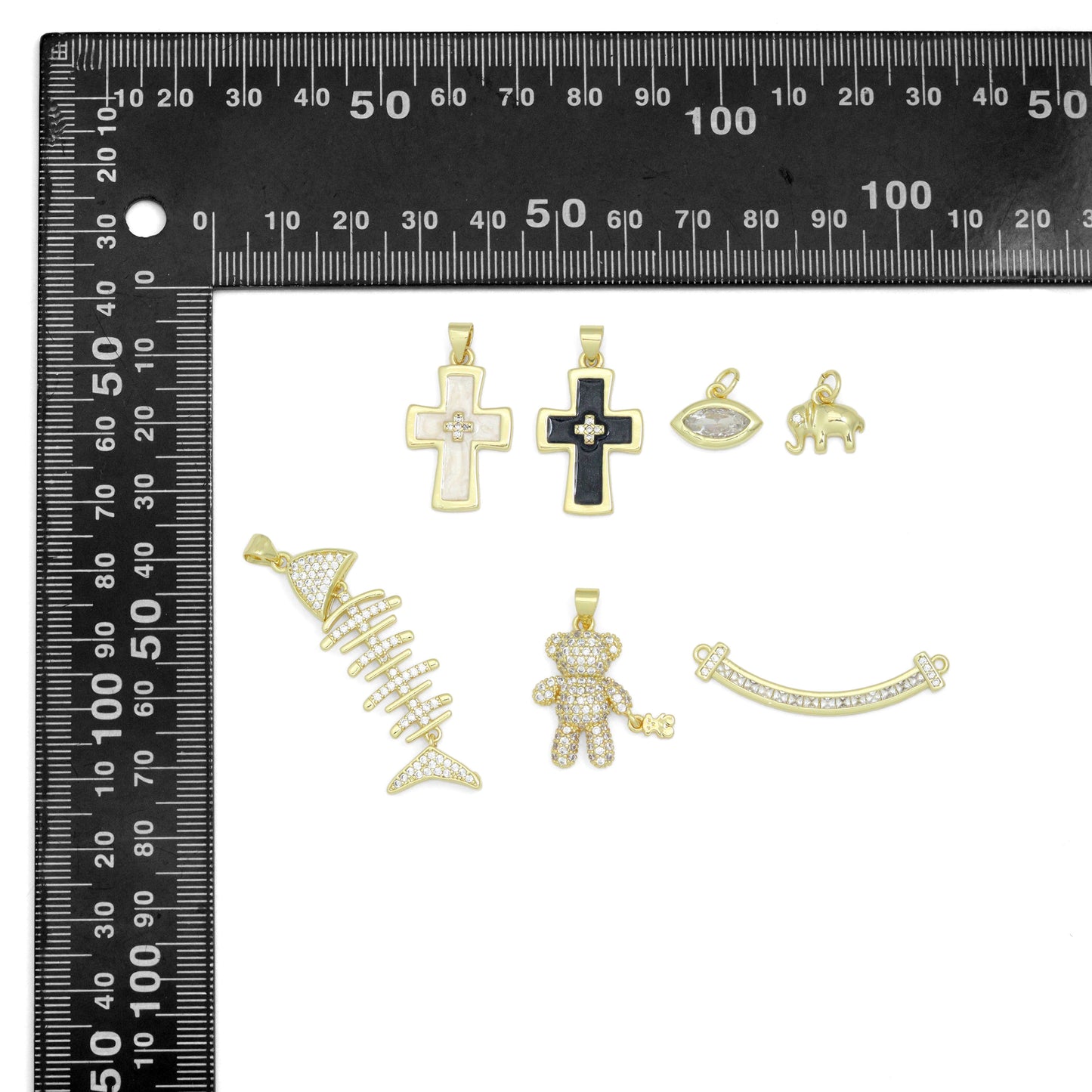 Cross Bear Fish Eye Elephant Bar Charm Pendant, Sku#LK1298