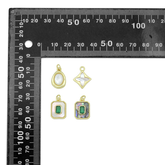 Abalone Mother of Pearl Gold Oval Rectangle Charm Pendant, Sku#LK1304