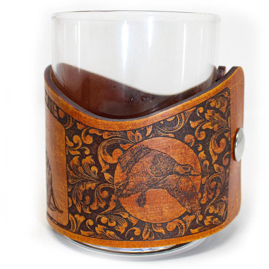 Handcrafted Leather Whiskey Glass Wraps | Mallard Retrieved