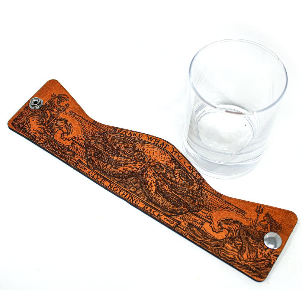 Whiskey Glass Leather Wrap - Pirate Toast - Octopus