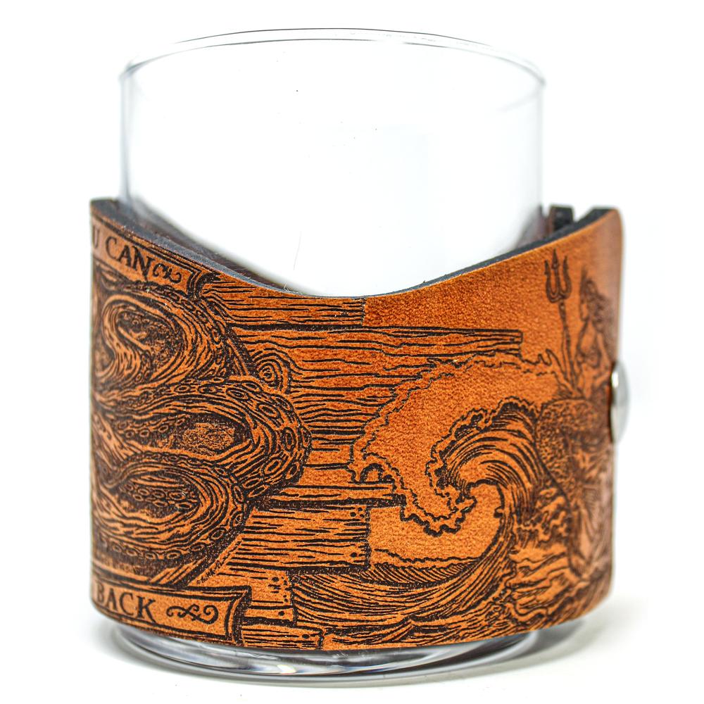 Whiskey Glass Leather Wrap - Pirate Toast - Octopus