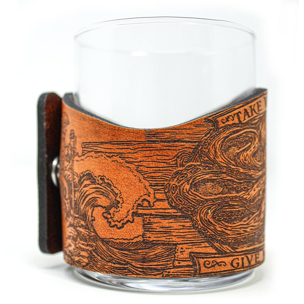 Whiskey Glass Leather Wrap - Pirate Toast - Octopus