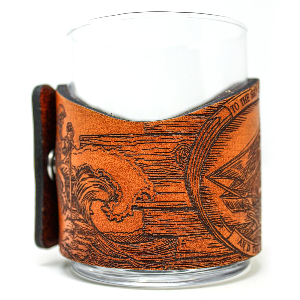 Whiskey Glass Leather Wrap - Pirate Toast - Pirate Ship