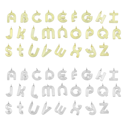 Gold Silver Alphabet Initial Charm Pendant, Sku#LX944