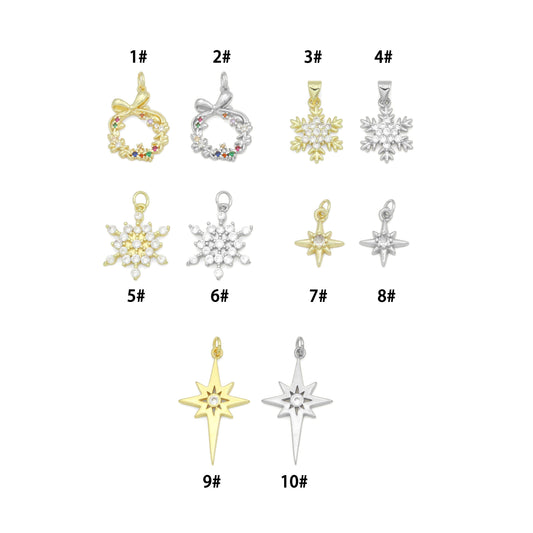 Gold Silver Holiday Wreath Snowflake  North Star Charm Pendant for Holiday necklace bracelet DIY, Sku#LX948