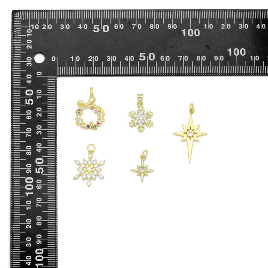 Gold Silver Holiday Wreath Snowflake  North Star Charm Pendant for Holiday necklace bracelet DIY, Sku#LX948