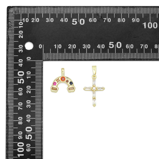 Gold Silver Rainbow Charm Cross Pendant, Sku#LX952