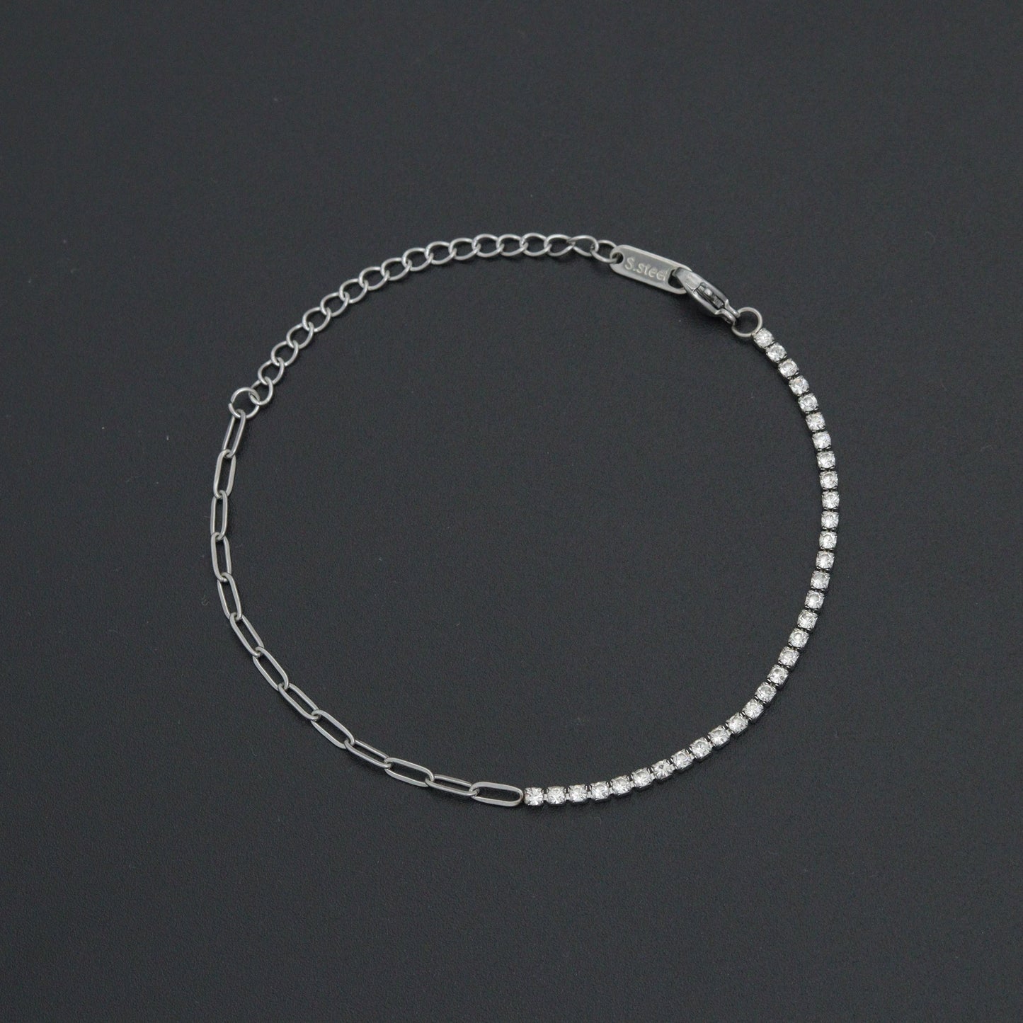 Silver Dainty Paperclip Tennis Chain Bracelet, Sku#LX960