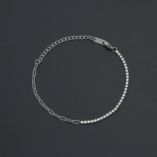 Silver Dainty Paperclip Tennis Chain Bracelet, Sku#LX960