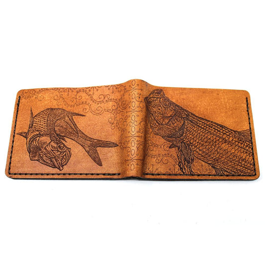 Handcrafted Twisting Tarpon Leather Bill Fold Wallet - Made to Order in USA