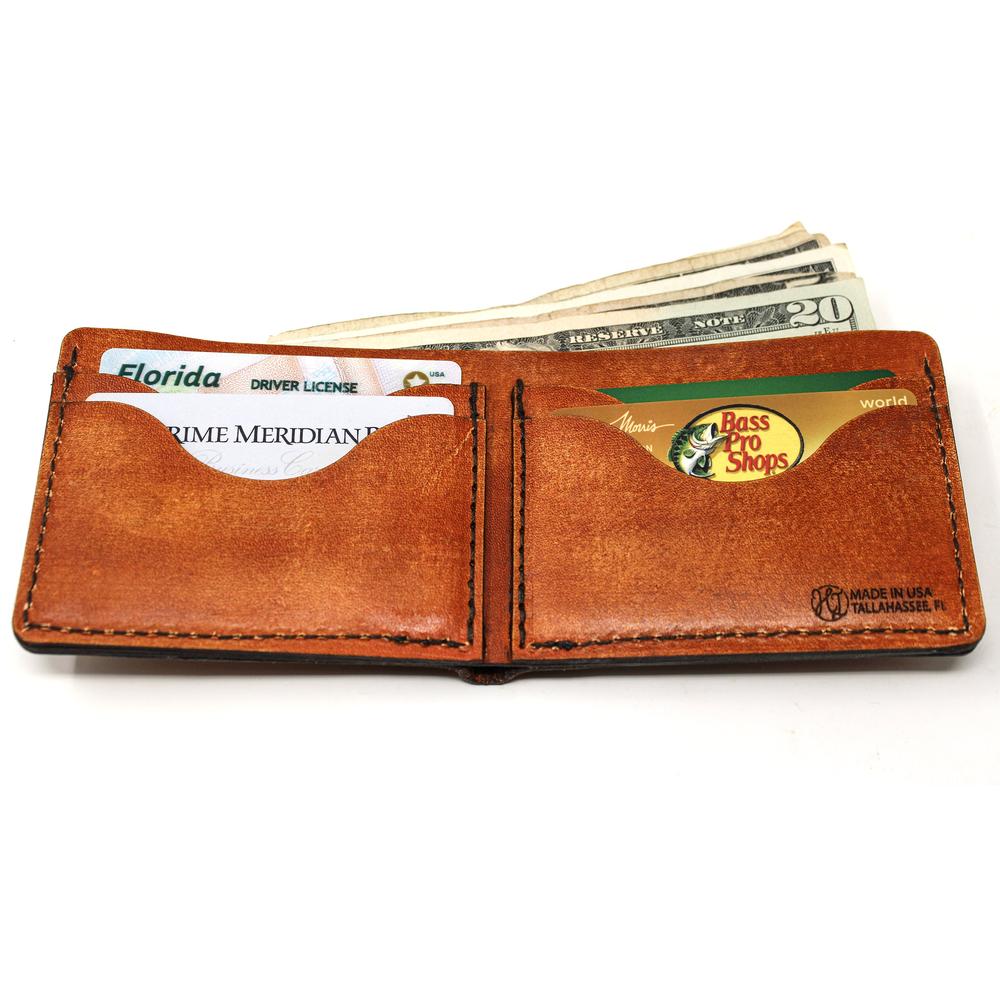 Handcrafted Snook Leather Bill Fold Wallet - Made to Order in USA