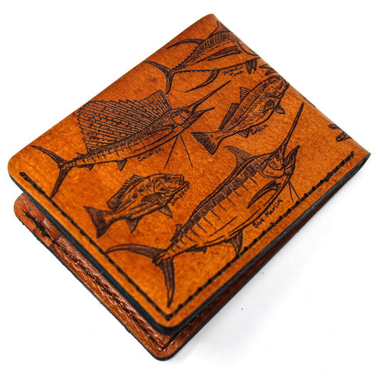 Handcrafted Saltwater Checklist Leather Bill Fold Wallet - Made to Order in USA