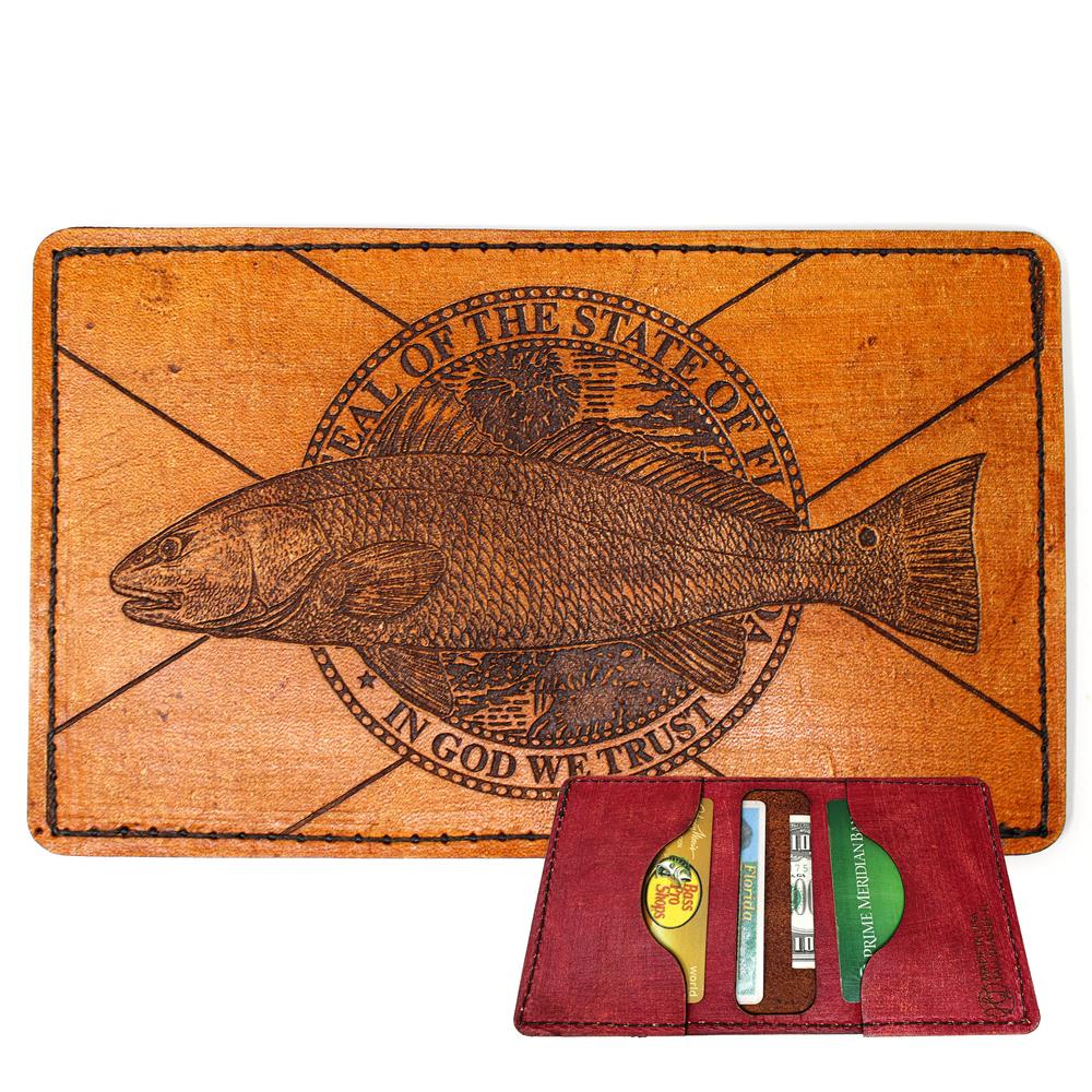 Handcrafted Leather Original Mens Wallet -  FL Flag Redfish
