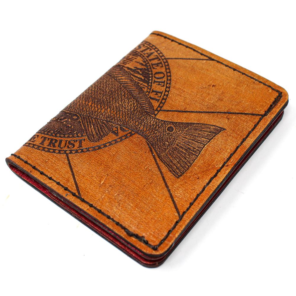 Handcrafted Leather Original Mens Wallet -  FL Flag Redfish