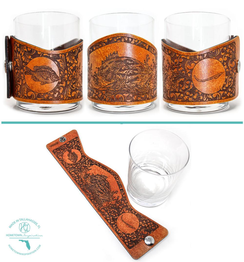 Whiskey Glass Leather Wrap - Bass Splash