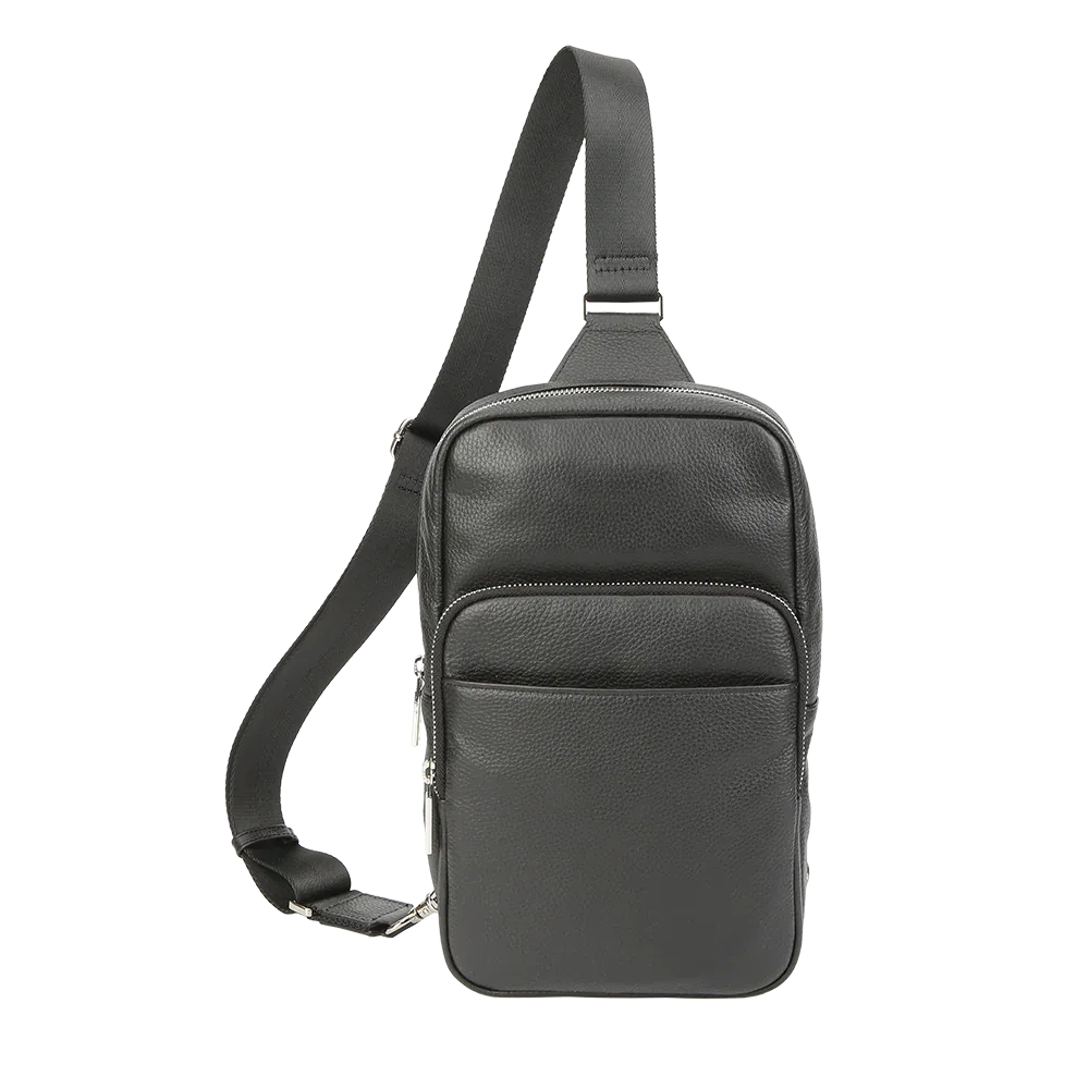 Black Pebbled Full-Grain Leather Sling Bag for Men – Crossbody Travel & Everyday Carry