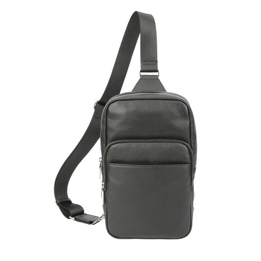 Black Pebbled Full-Grain Leather Sling Bag for Men – Crossbody Travel & Everyday Carry
