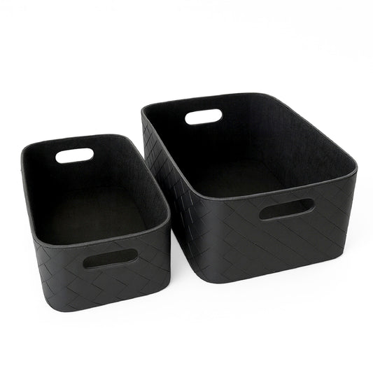 Leather Woven Bin (Black)