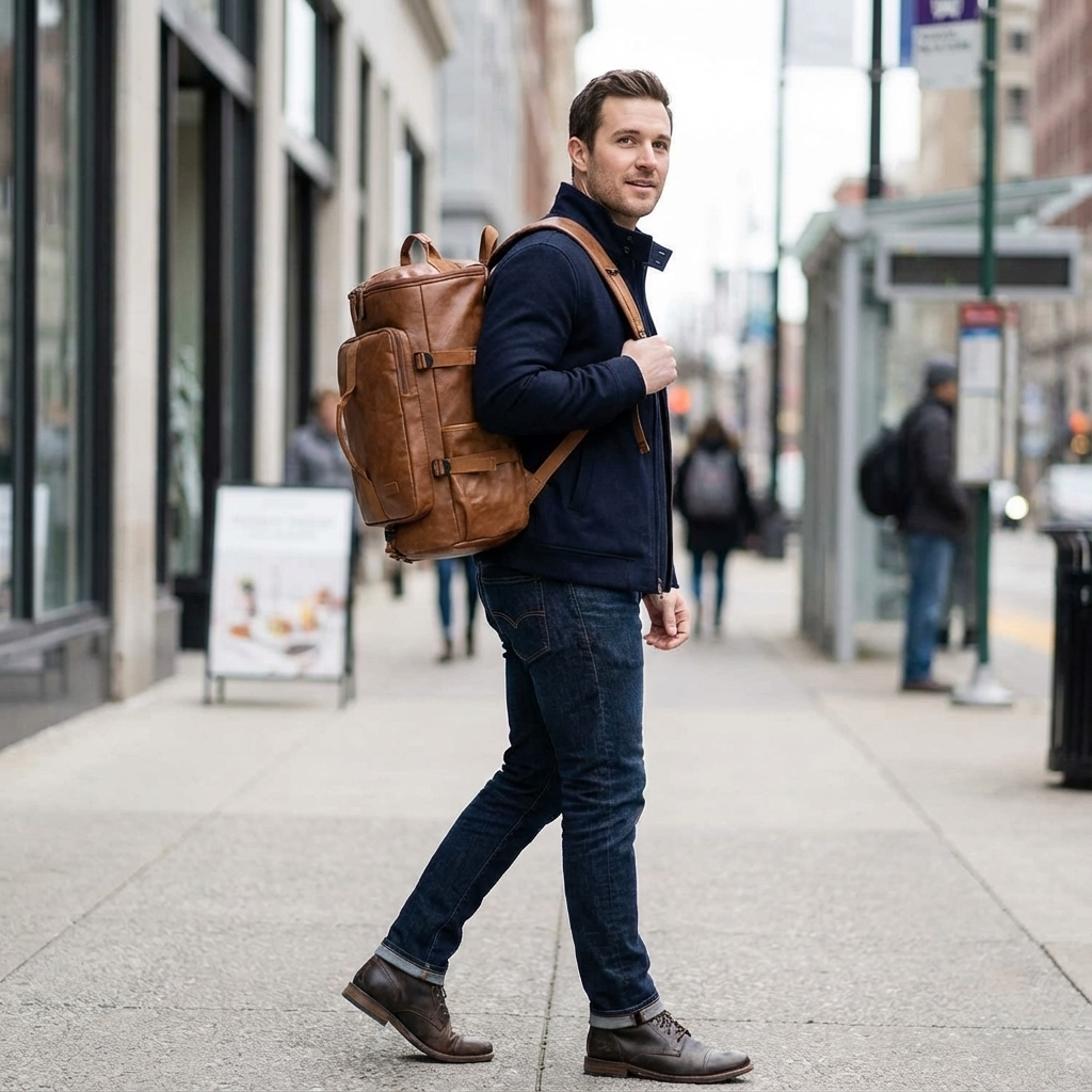 Men’s Leather Backpack – Convertible Work 40L Travel