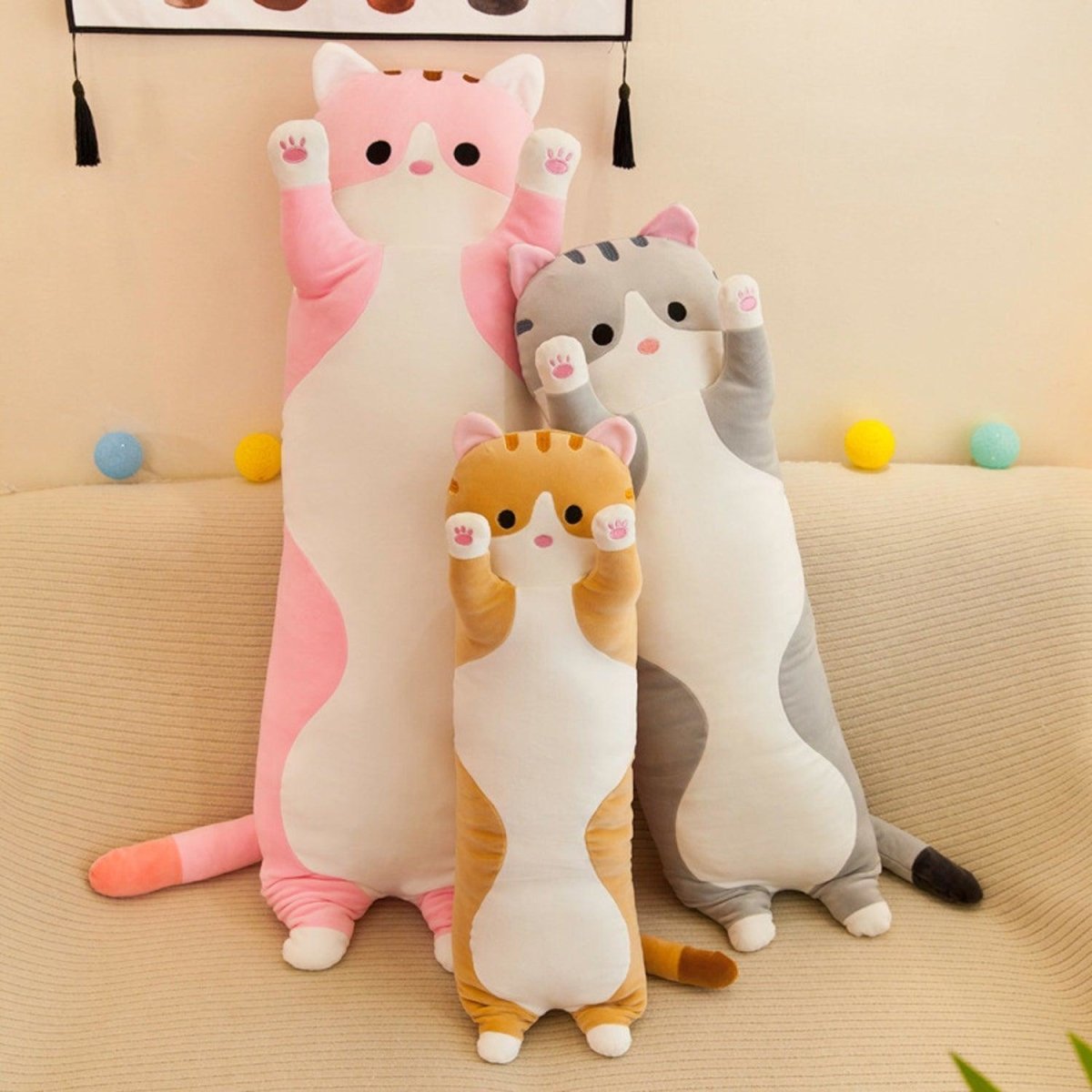 Long Cat Pillow Plush – 26" Soft Cuddly Gift for Kids