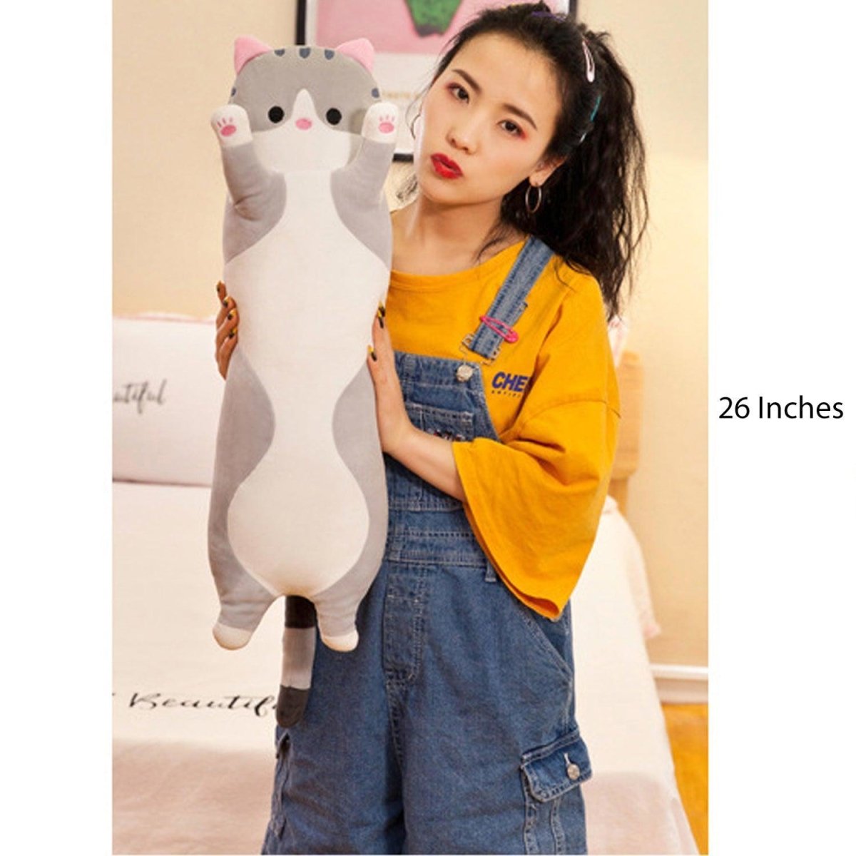Long Cat Pillow Plush – 26" Soft Cuddly Gift for Kids