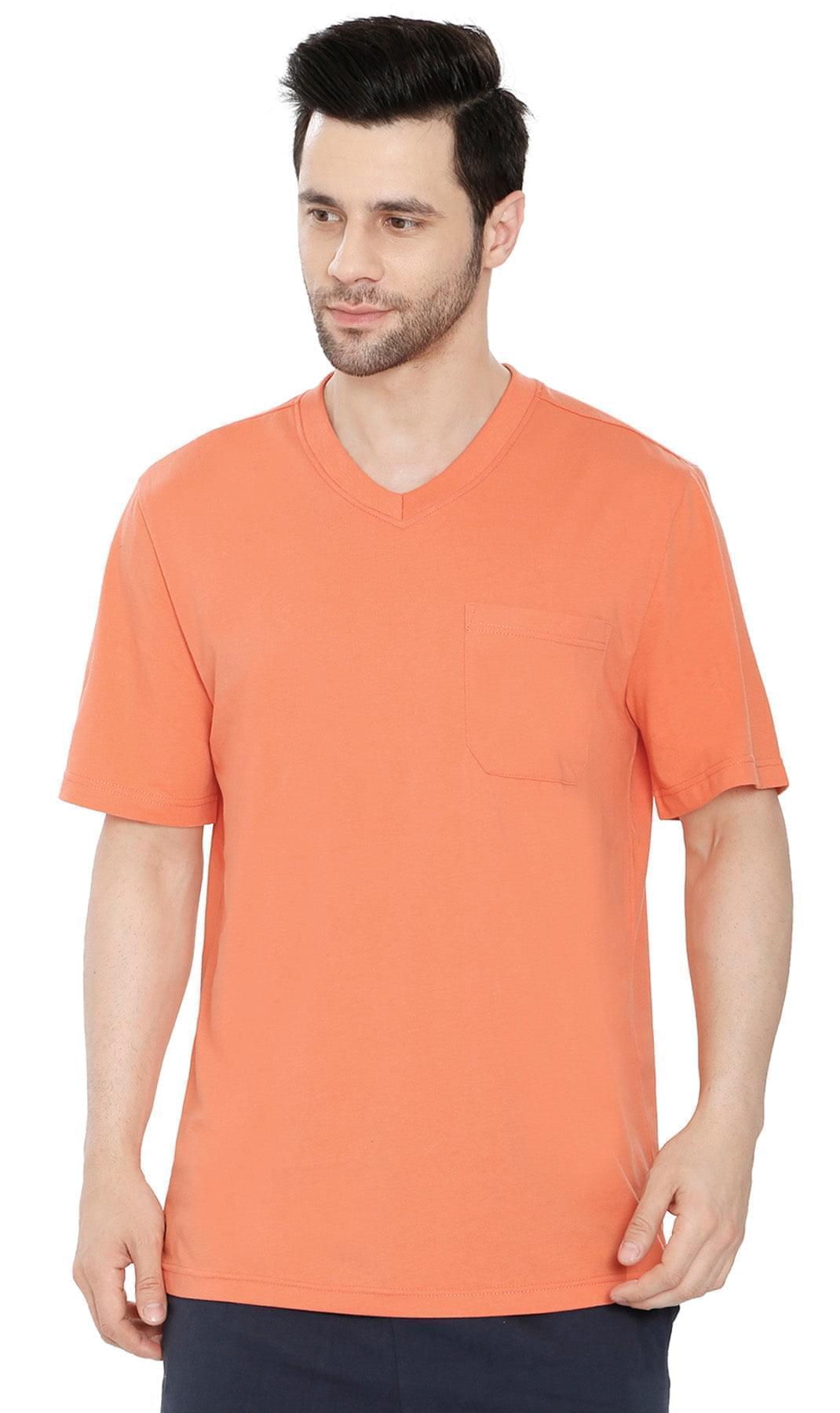 Men’s Heavyweight Short Sleeve V-Neck T-Shirt – Relaxed Fit Cotton Blend with Pocket