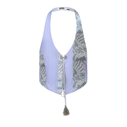 Bei Tie Front Patchwork Vest