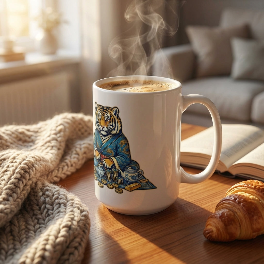 Mahjong Night Tigers - Fortune Favors the Bold - 15oz Mug