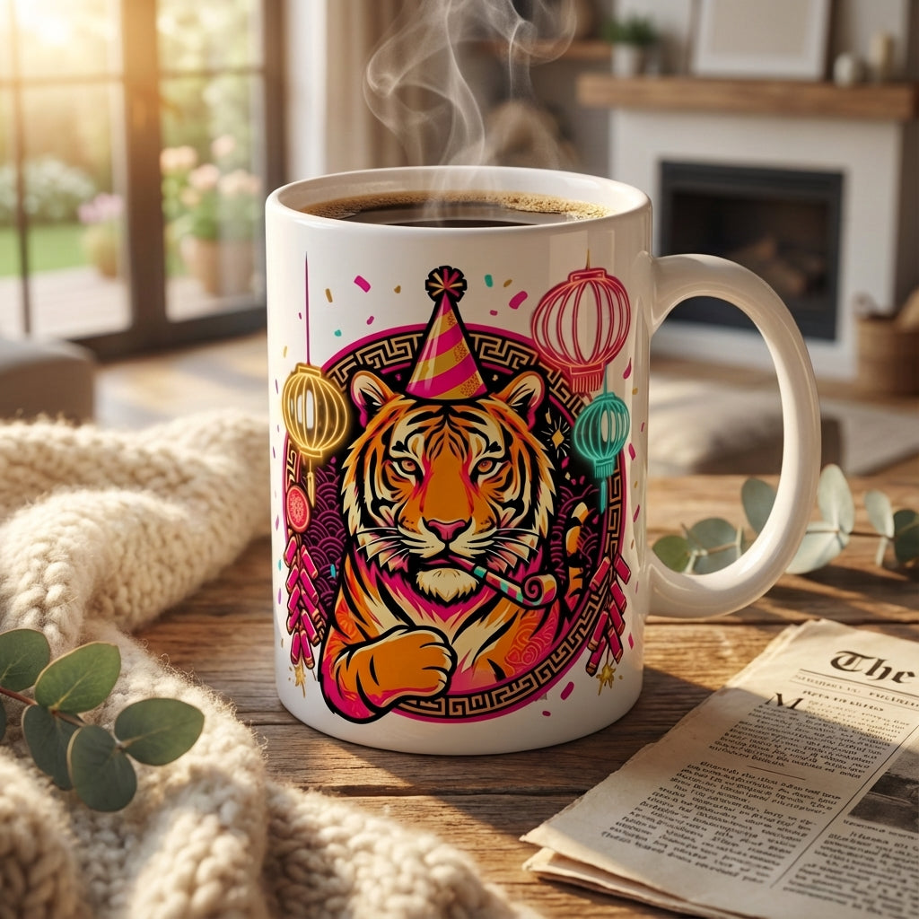 Mahjong Night Tigers - Neon New Year - 15oz Mug