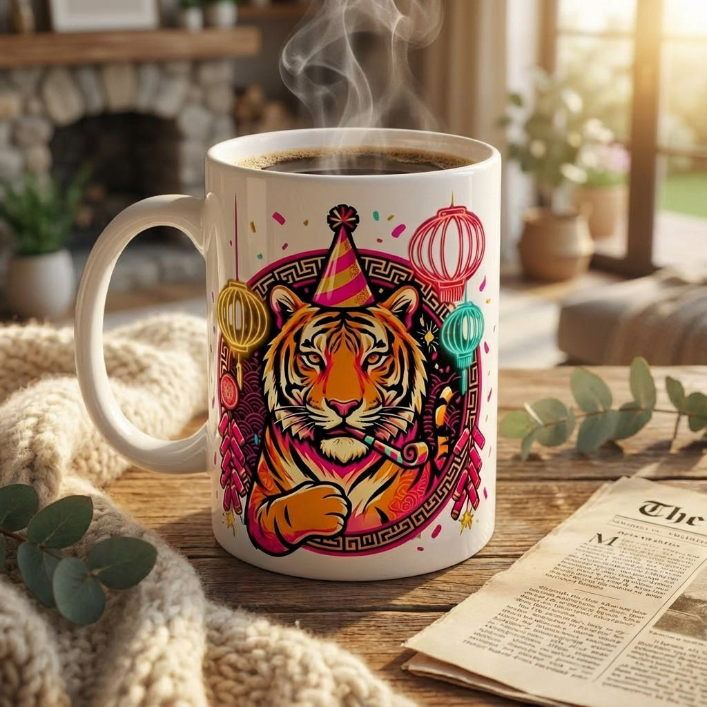 Mahjong Night Tigers - Neon New Year - 15oz Mug