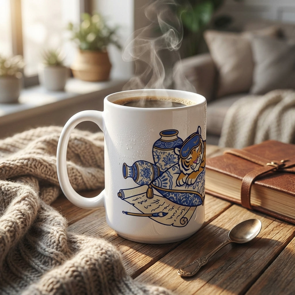 Mahjong Night Tigers - Porcelain Dreams - 15oz Mug