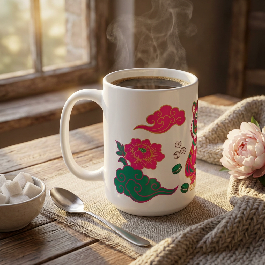 Mahjong Night Tigers - Tea Time Tiger - 15oz Mug
