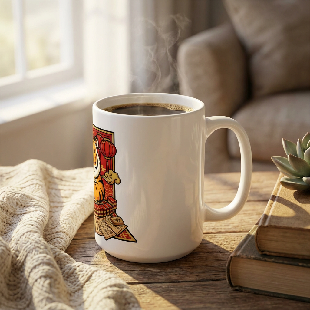 Mahjong Night Tigers - Tile Shuffler - 15oz Mug