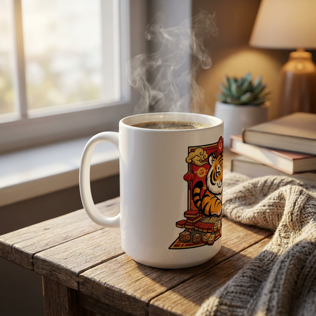 Mahjong Night Tigers - Tile Shuffler - 15oz Mug