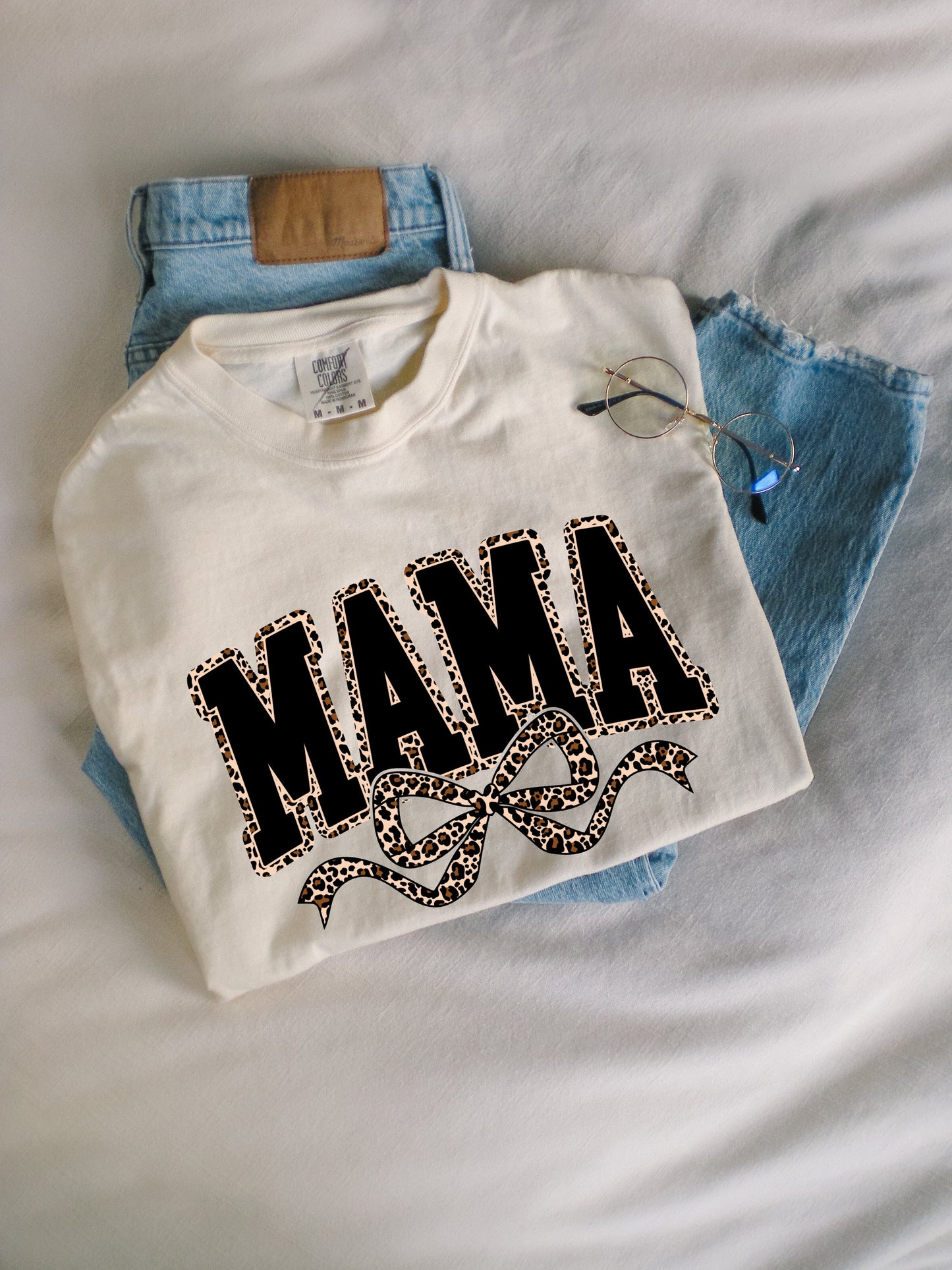 Mama Leopard Ribbon Comfort Colors T Shirt