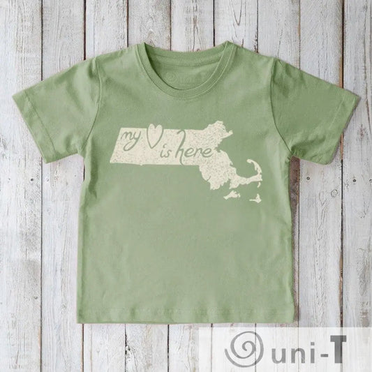 "My Heart Is Here" Massachusetts T-Shirt for Kids