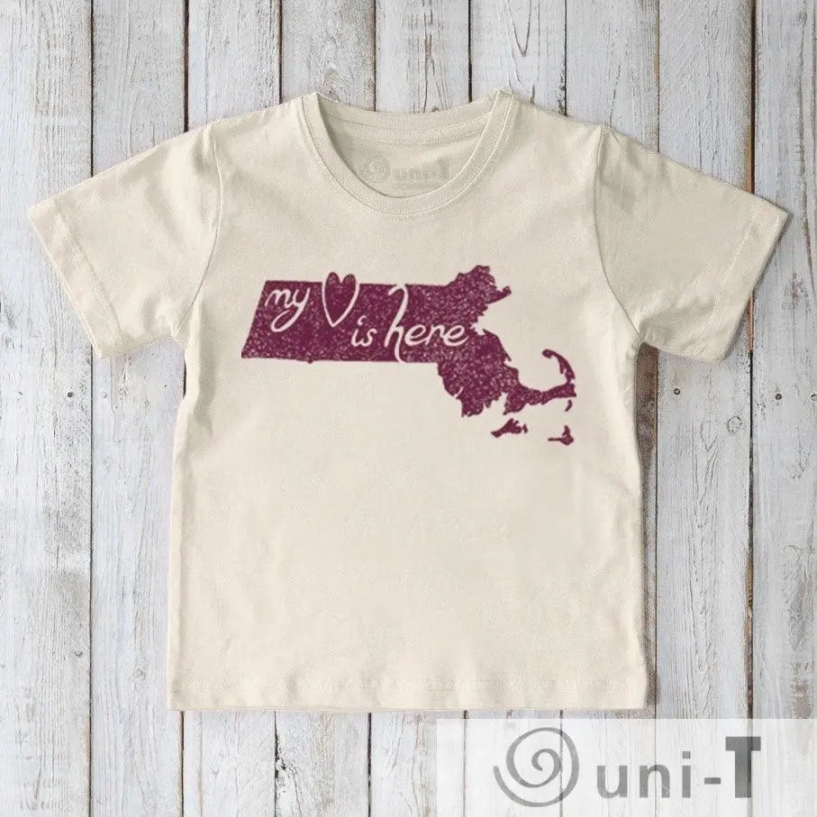 "My Heart Is Here" Massachusetts T-Shirt for Kids